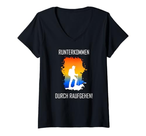Damen Runterkommen durch Raufgehen T-Shirt mit V-Ausschnitt Damen Runterkommen durch Raufgehen T-Shirt mit V-Ausschnitt von Bergleben