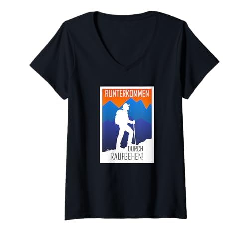 Damen Runterkommen durch Raufgehen T-Shirt mit V-Ausschnitt Damen Runterkommen durch Raufgehen T-Shirt mit V-Ausschnitt von Bergleben