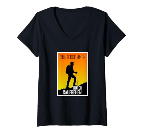 Damen Runterkommen durch Raufgehen T-Shirt mit V-Ausschnitt Damen Runterkommen durch Raufgehen T-Shirt mit V-Ausschnitt von Bergleben