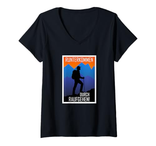 Damen Runterkommen durch Raufgehen T-Shirt mit V-Ausschnitt Damen Runterkommen durch Raufgehen T-Shirt mit V-Ausschnitt von Bergleben