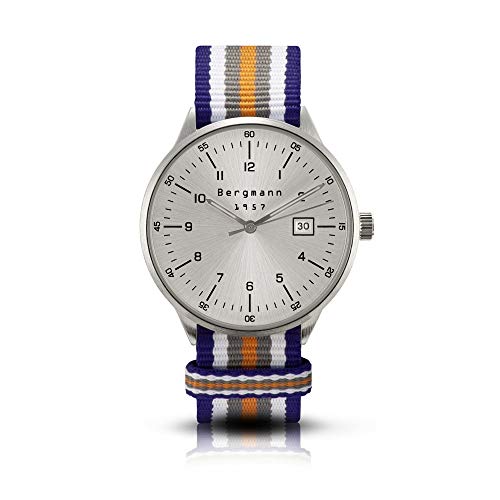 Bergmann Uhr 1957 blau-weiß-grau-orange NATO-Textilarmband von Bergmann