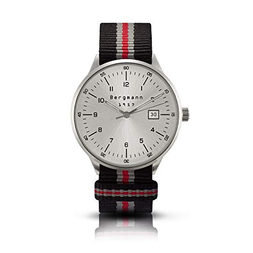 Bergmann Uhr 1957 schwarz-grau-rot NATO-Textilarmband von Bergmann