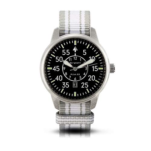 Bergmann-Uhr Pilot 02 grau-weißes NATO-Textilarmband von Bergmann