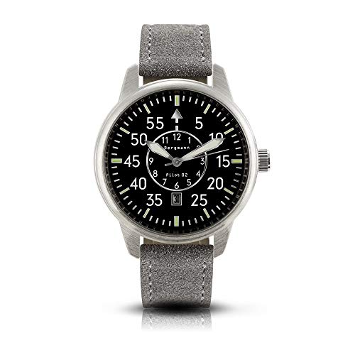 Bergmann-Uhr Pilot 02 graues Wildlederarmband von Bergmann