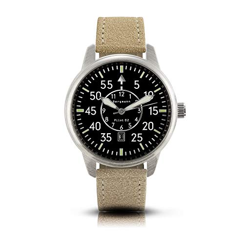 Bergmann-Uhr Pilot 02 sandfarbenes Wildlederarmband von Bergmann