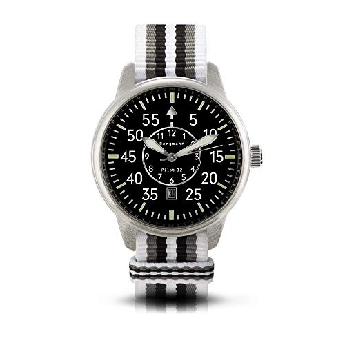 Bergmann-Uhr Pilot 02 weiß-grau-schwarz NATO-Textilarmband von Bergmann