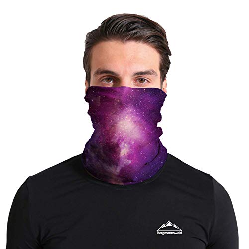Bergmannswald® umgenähtes Multifunktionstuch - atmungsaktiv und flexibel - Ideal zum Sport, Reisen oder Motorradfahren (Galaxy, 1er Pack) von Bergmannswald
