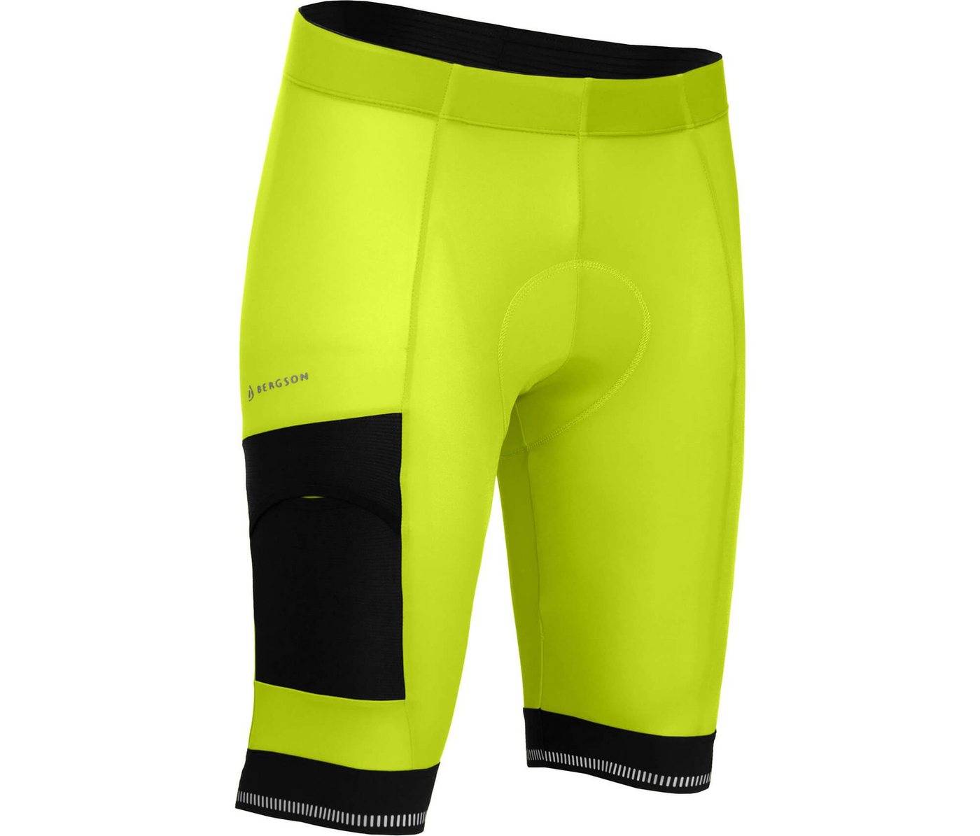 Bergson Fahrradhose KEMI COMFORT Bermuda (mit Sitzpolster) Herren Radshorts, bielastisch, tight, Normalgrößen, leuchtend grün von Bergson