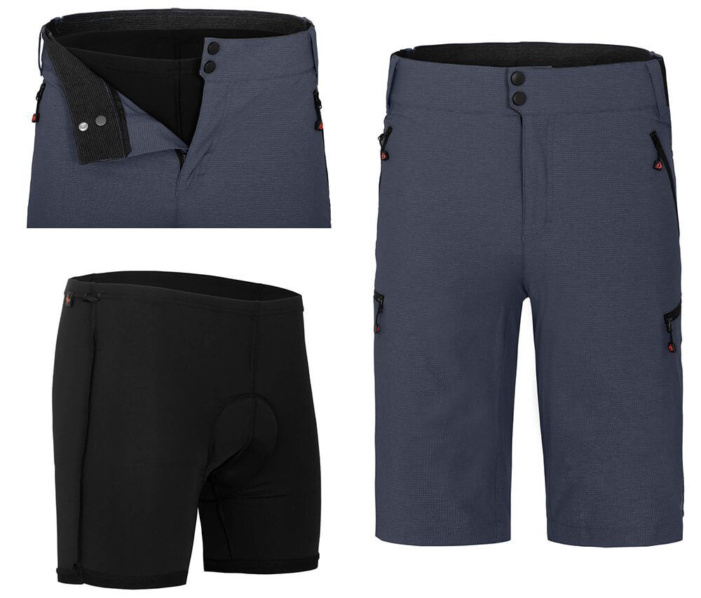 Bergson Fahrradhose PORVOO Bermuda (mit gepolsterter Innenhose) Herren Radshorts, robust, elastisch, Normalgrößen, grau/blau von Bergson