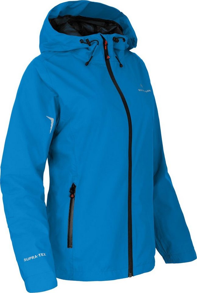 Bergson Outdoorjacke HELLI Damen Regenjacke, Netzfutter, 12000 mm Wassersäule, Kurzgrößen, blau von Bergson