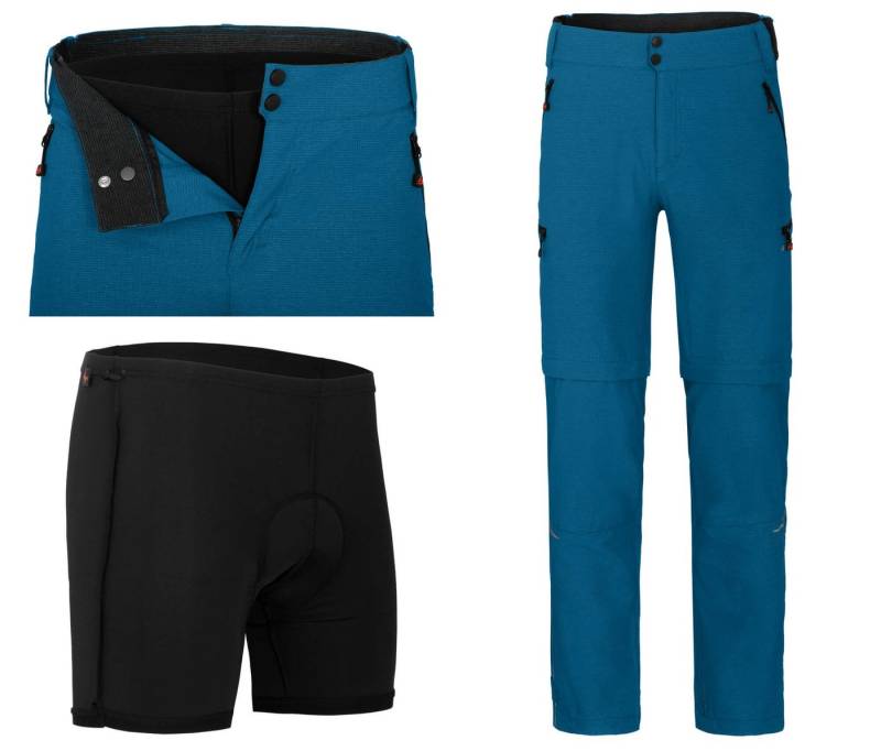 Zip-off-Hose PORVOO Zipp-Off (mit gepolsterter Innenhose) Herren Radhose, robust, elastisch, Kurzgrößen, Saphir blau von Bergson