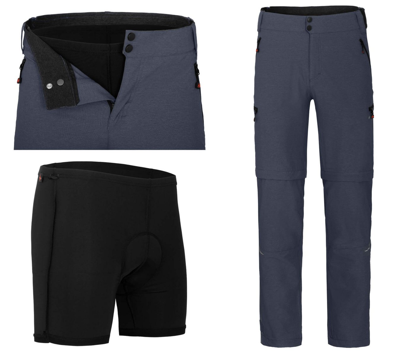 Zip-off-Hose PORVOO Zipp-Off (mit gepolsterter Innenhose) Herren Radhose, robust, elastisch, Kurzgrößen, grau/blau von Bergson