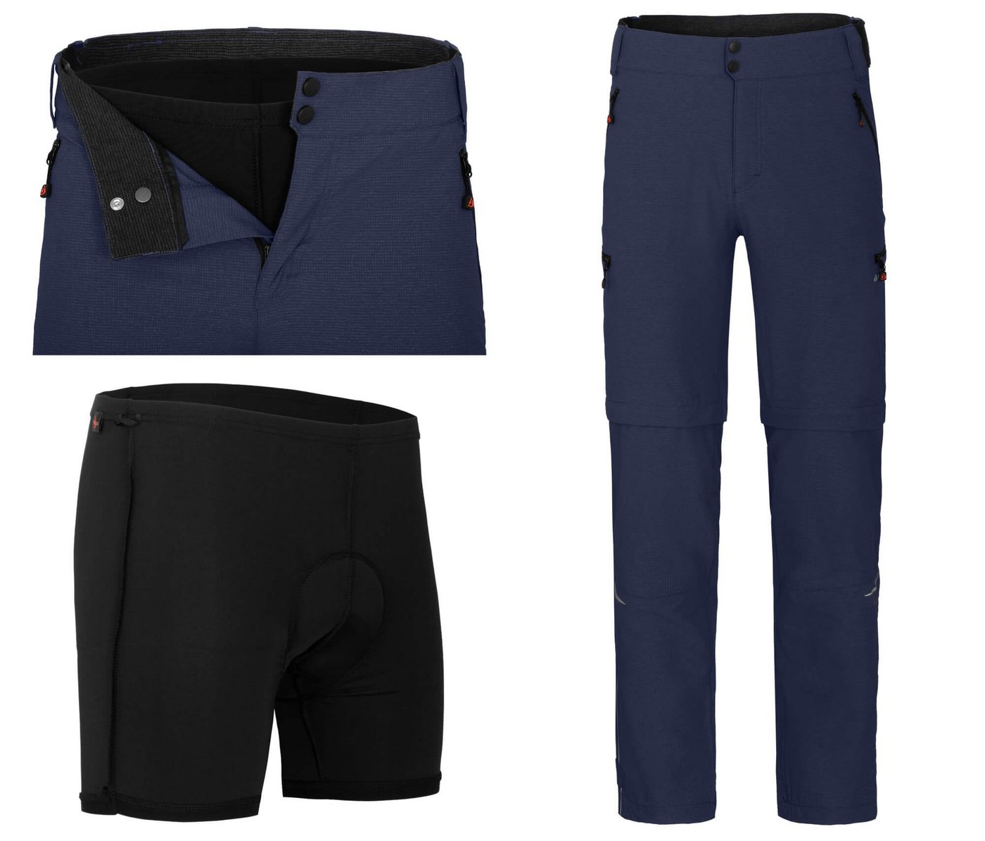 Bergson Zip-off-Hose PORVOO Zipp-Off (mit gepolsterter Innenhose) Herren Radhose, robust, elastisch, Langgrößen, peacoat blau von Bergson