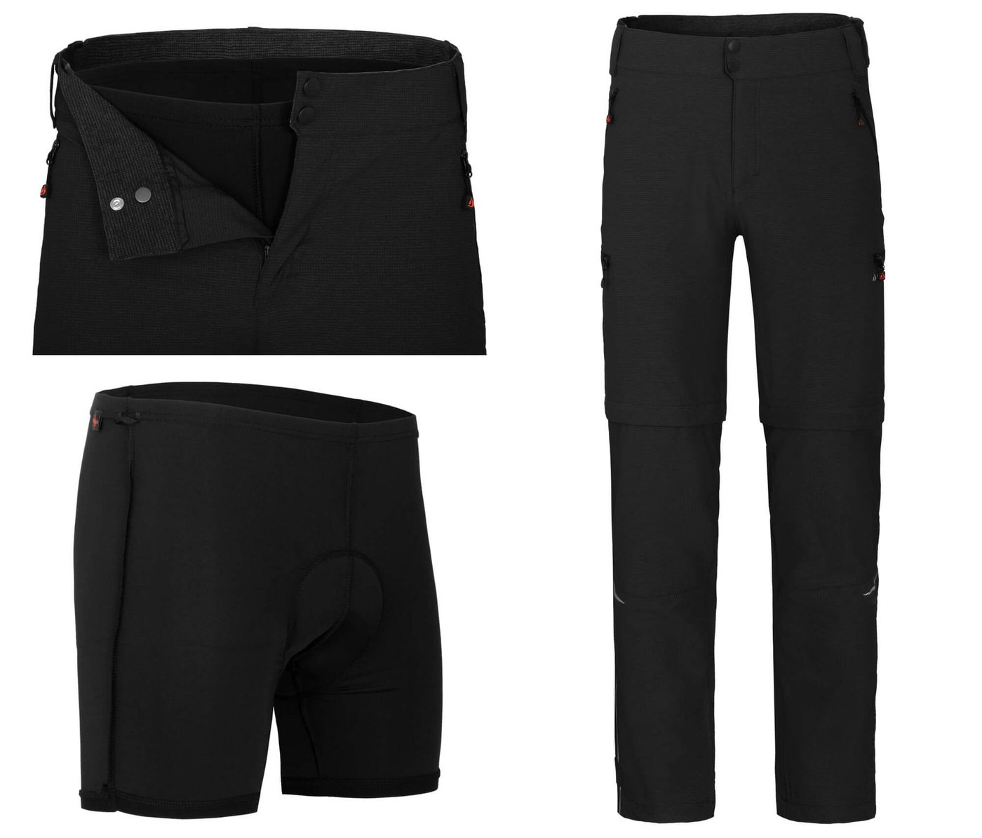 Bergson Zip-off-Hose PORVOO Zipp-Off (mit gepolsterter Innenhose) Herren Radhose, robust, elastisch, Langgrößen, schwarz von Bergson