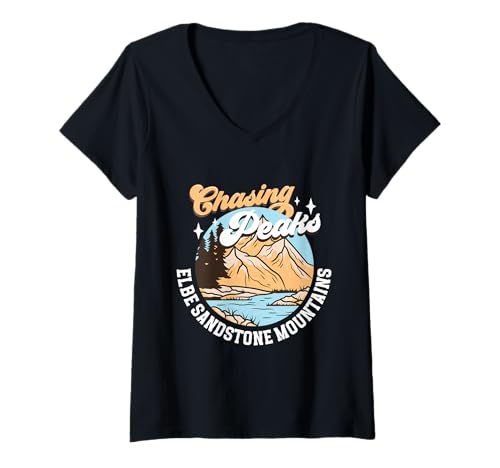 Damen Bergsteiger - Elbsandsteingebirge T-Shirt mit V-Ausschnitt von Bergsteigen in Deutschland