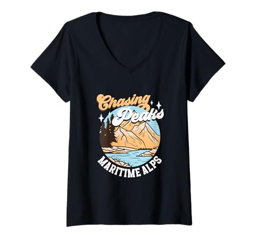 Damen Bergsteiger - Alpes Maritimes T-Shirt mit V-Ausschnitt Damen Bergsteiger - Alpes Maritimes T-Shirt mit V-Ausschnitt von Bergsteigen in Frankreich