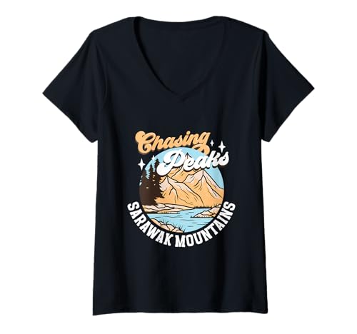 Damen Bergsteiger - Gebirge von Sarawak T-Shirt mit V-Ausschnitt Damen Bergsteiger - Gebirge von Sarawak T-Shirt mit V-Ausschnitt von Bergsteigen in Malaysia