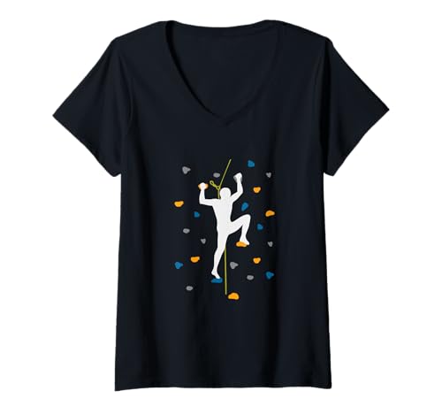 Damen Kletterer an Einer Kletterwand T-Shirt mit V-Ausschnitt Damen Kletterer an Einer Kletterwand T-Shirt mit V-Ausschnitt von Bergsteiger Motiv