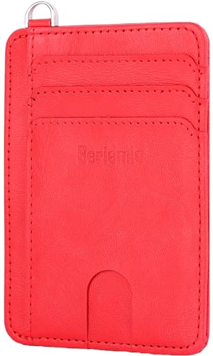 Beriamio Arc Stitching Leather Front Pocket Card Holder RFID Blocking Minimalist Slim Wallet for Men and Women, kirsche, Slim Jeans (schmales Bein) von Beriamio