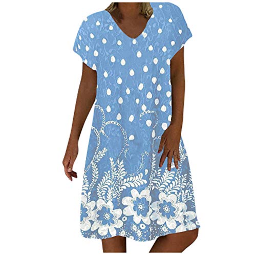 Berimaterry Sommerkleider Damen Modisches lockeres lockeres Patchwork Kleid mit V Ausschnitt und kurzen Ärmeln von Berimaterry