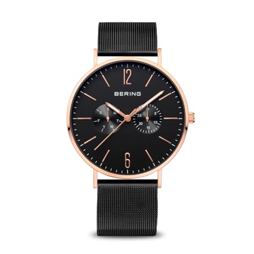 BERING Herren Uhr Quarz Movement - Classic Collection mit Saphirglas 14240-XXX Armbandsuhren - Wasserdicht: 3 ATM, Schwarz/Roségold von BERING