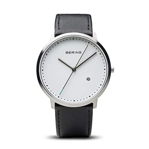 BERING Herren Uhr Quarz Movement - Classic Collection mit Kalbsleder und Saphirglas 11139-XXX Armbandsuhren - Wasserdicht: 3 ATM, Schwarz/Weiß von BERING