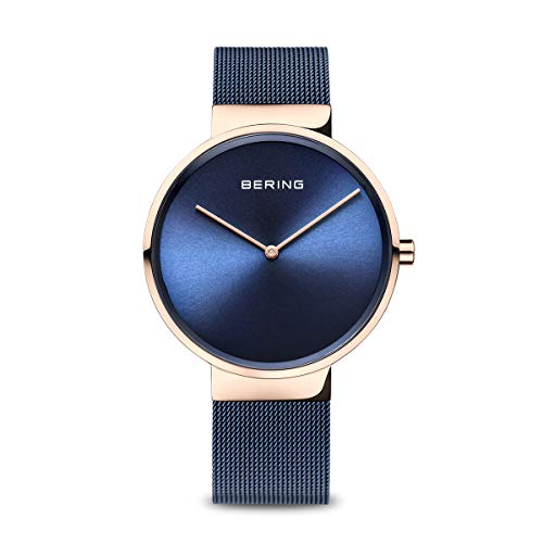 BERING Damen und Herren Uhr Quarz Movement - Classic Collection mit Edelstahl und Saphirglas 14526-XXX Armbandsuhren - Wasserdicht: 5 ATM, Blau/Roségold von BERING