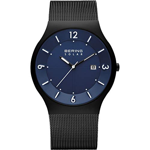 BERING Herren Uhr Solar Movement - Solar Collection mit Edelstahl und Saphirglas 14440-XXX Armbandsuhren - Wasserdicht: 5 ATM, Schwarz/Blau von BERING