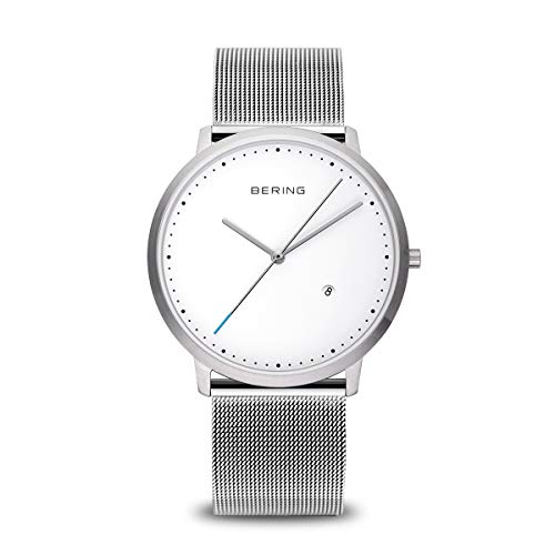 BERING Unisex Quarz Uhr | Armbanduhr 39 mm silbernes Edelstahlgehäuse und weißes Zifferblatt | Milanaisearmband | Saphierglas | 3 ATM | 11139-004 von BERING