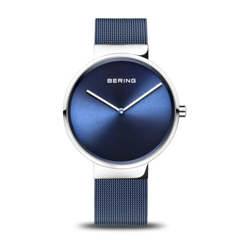 BERING Damen und Herren Uhr Quarz Movement - Classic Collection mit Edelstahl und Saphirglas 14526-XXX Armbandsuhren - Wasserdicht: 5 ATM, Silber/Blau von BERING