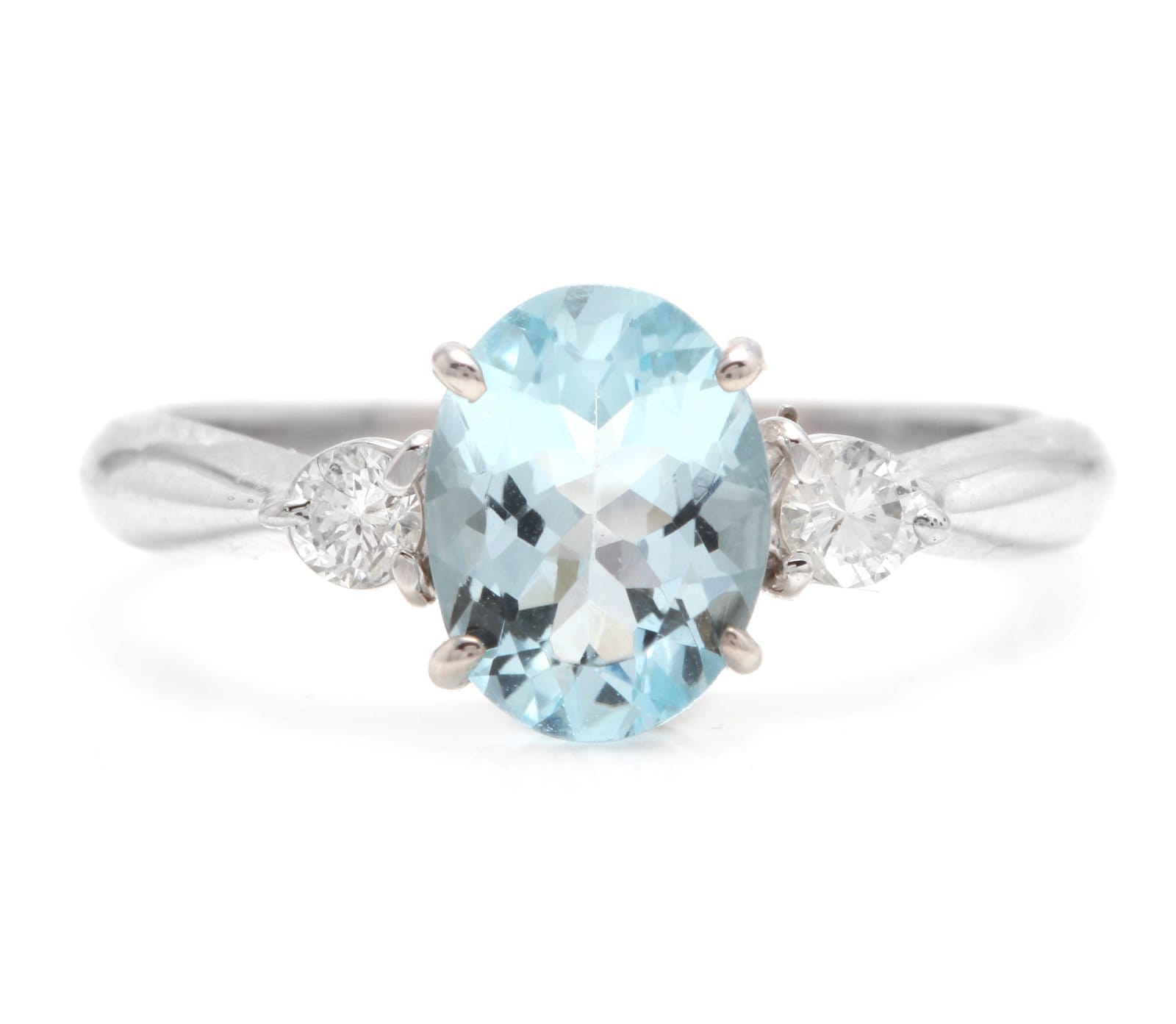1.16 Karat Beeindruckender Natürlicher Aquamarin Und Diamant 14K Massiver Weißgold Ring von Beringo