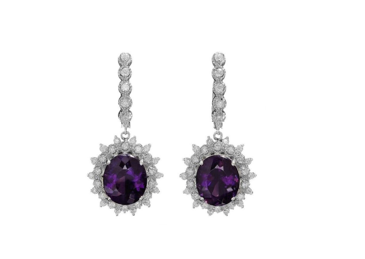 10.60Ct Natürliche Amethyst Und Diamant 14K Weißgold Ohrringe von Beringo