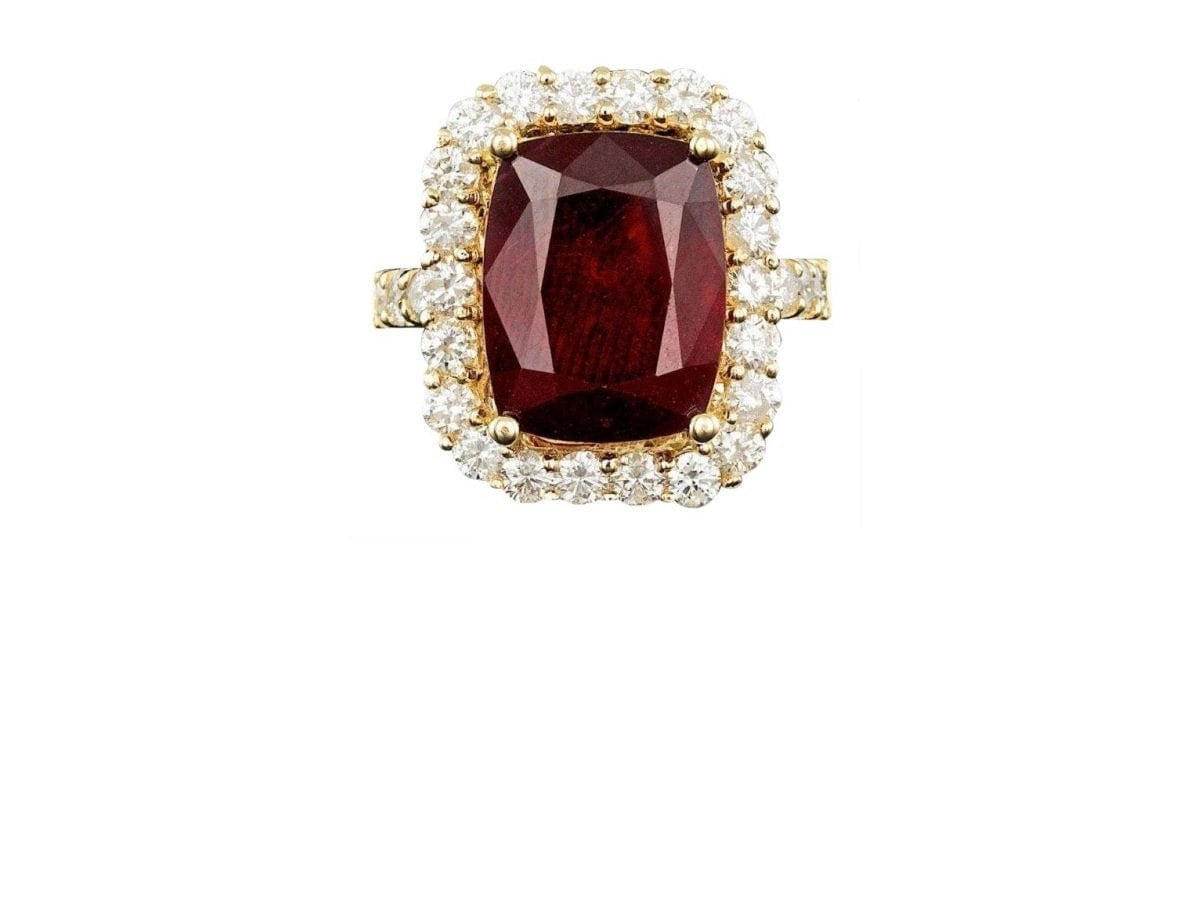12.20 Karat Roter Rubin Und Natürlicher Diamant 14K Gelbgold Ring von Beringo