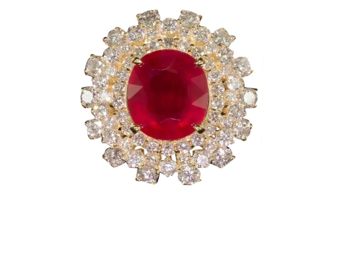 13.10 Karat Rot Rubin Und Natürlichen Diamanten 14 K Solid Gelbgold Ring von Beringo