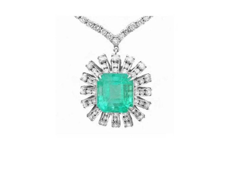 19.80Ct Natürliche Smaragd Und Diamant 18K Massiv Weiß Gold Halskette von Beringo