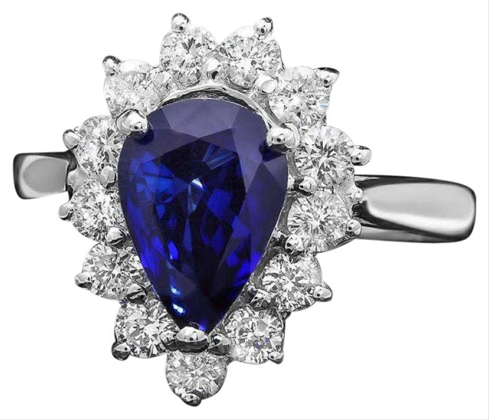 2, 70 Ct Natürliche Blaue Saphir & Diamant 14 K Solide Weißgold Ring von Beringo