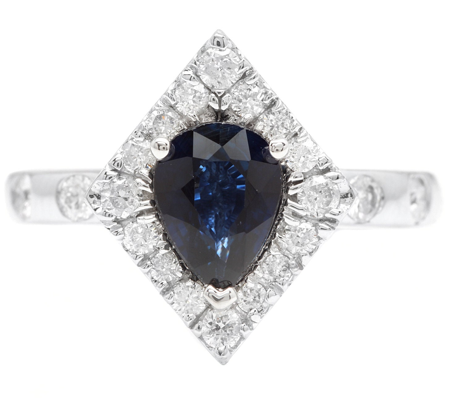 2.15 Karat Natürlicher Blauer Saphir Und Diamant 14K Massiver Weißgold Ring von Beringo