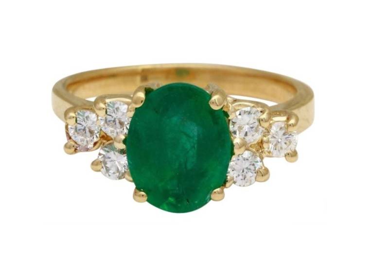 2.25Ct Natürlicher Smaragd & Diamant 14K Gelbgold Ring von Beringo