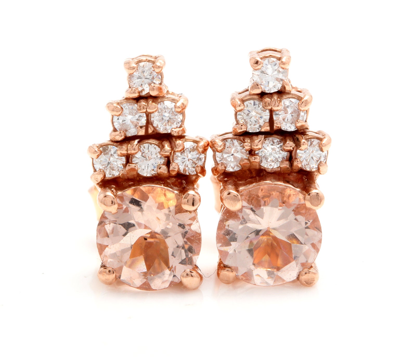 2.30Ct Natürliche Morganit Und Diamant 14K Massive Rose Gold Ohrringe von Beringo