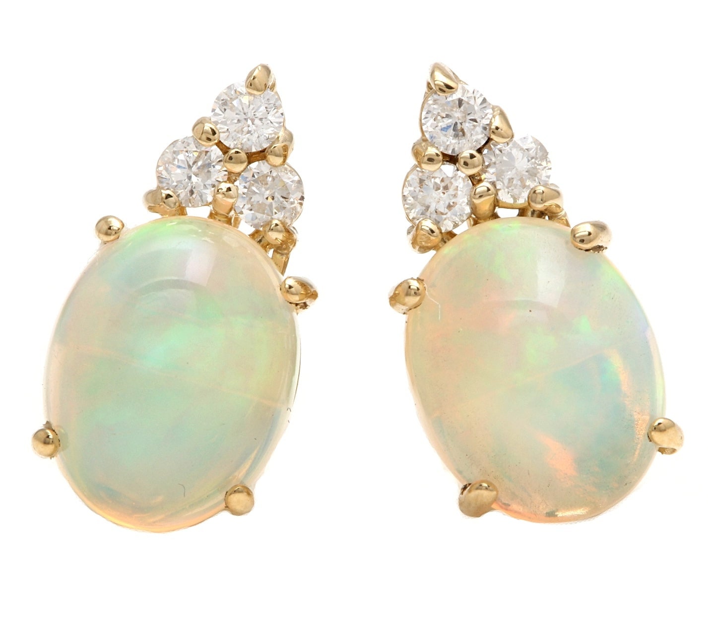 2.80 Karat Natürlicher Opal Und Diamant 14K Massive Gelbgold Ohrstecker von Beringo