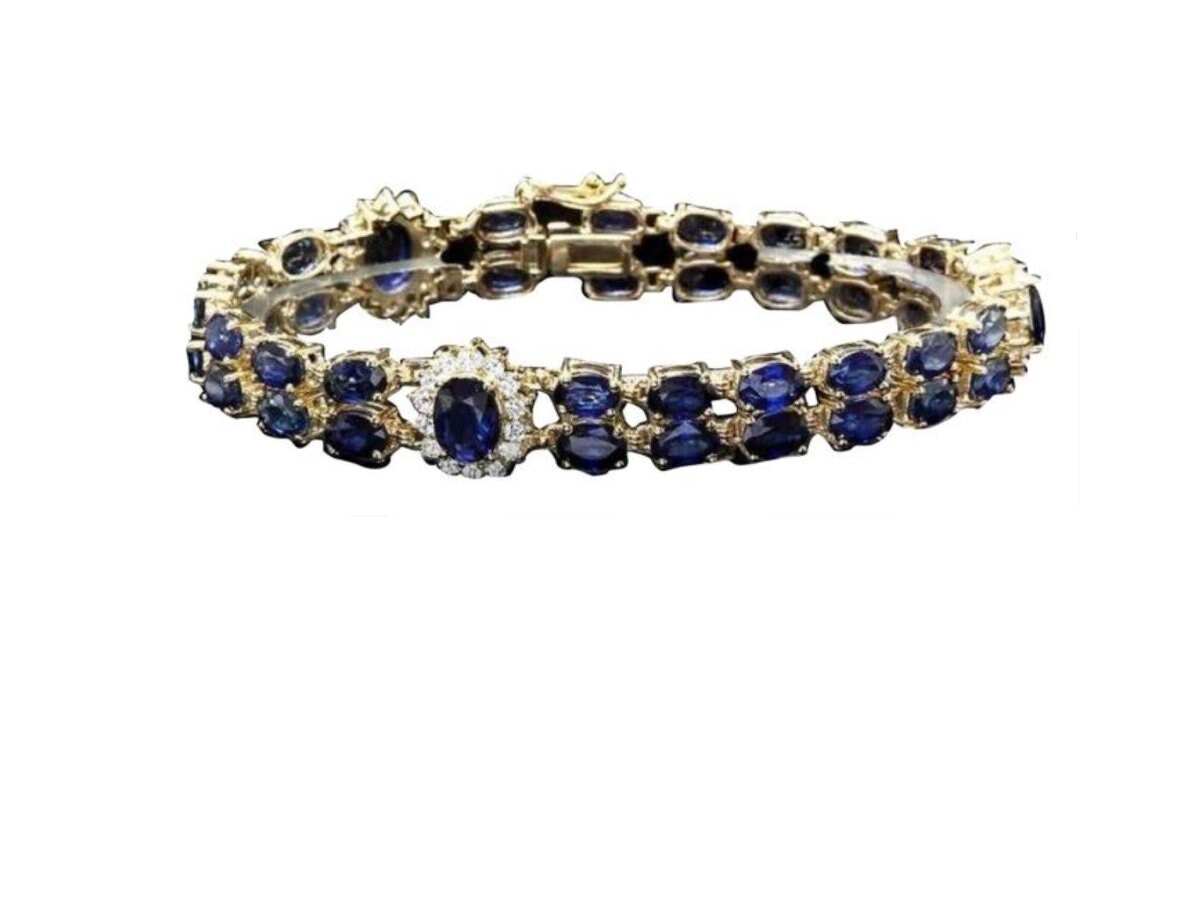 23.30 Natürlicher Blauer Saphir Und Diamant 14K Massives Gelbgold Armband von Beringo