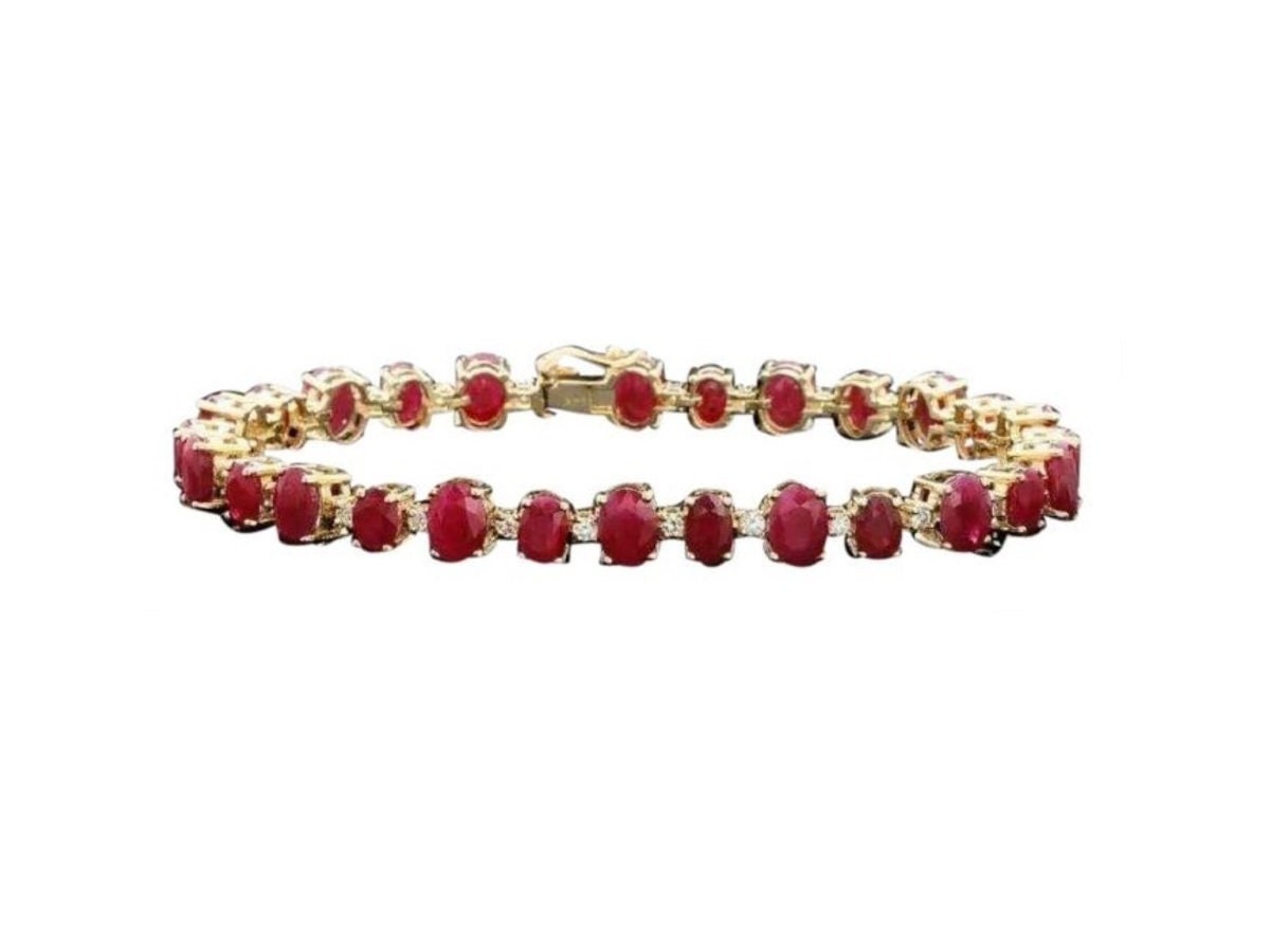 23.80Ct Roter Rubin Und Diamant 14K Massives Gelbgold Armband 23.80Ct Roter Rubin Und Diamant 14K Massives Gelbgold Armband von Beringo
