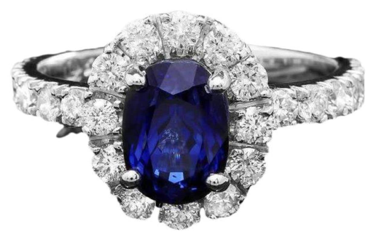 3, 20 Karat Blauer Saphir Und Diamant 14K Massiv Weißgold Ring von Beringo