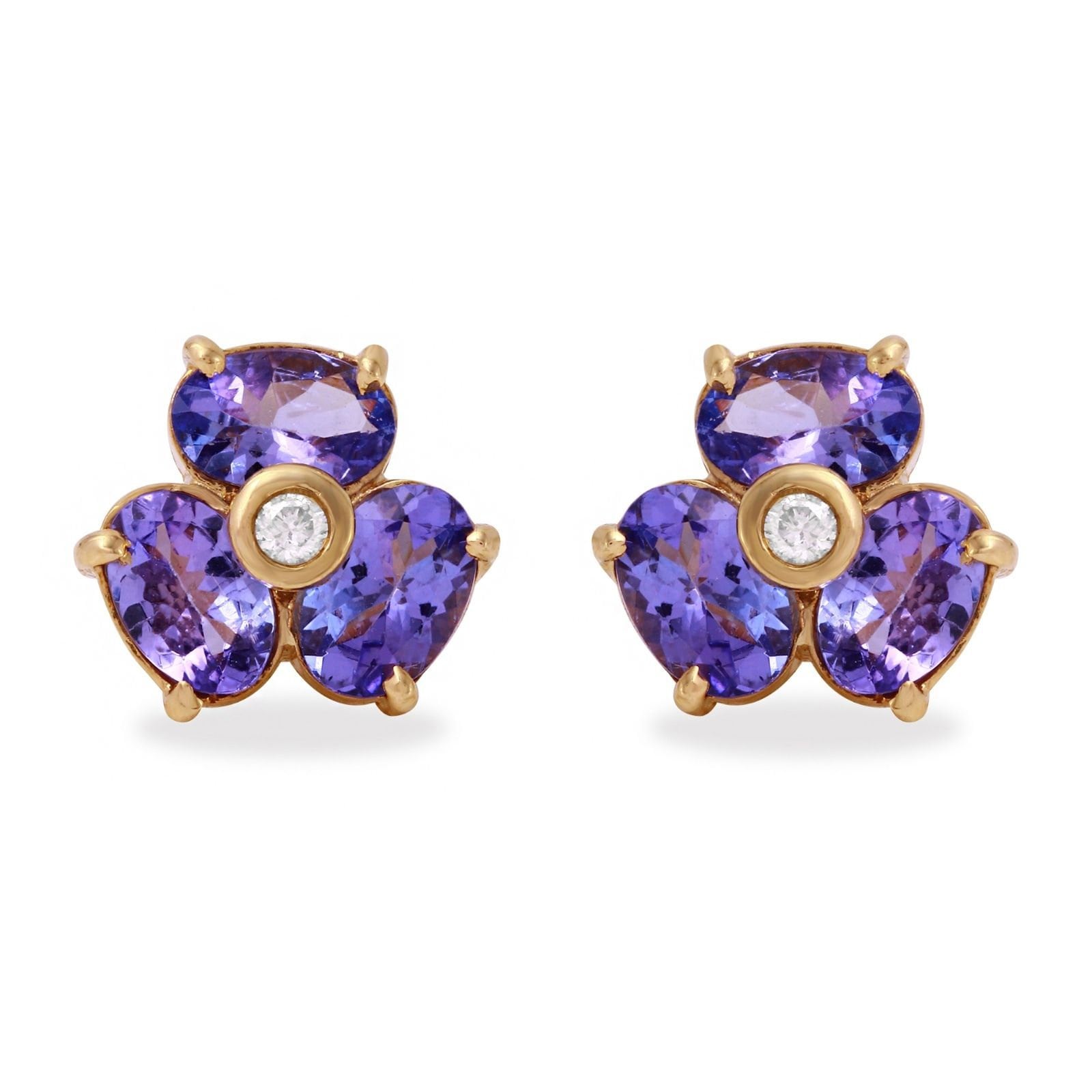 3.06Ct Natürliche Tansanit Und Diamant 14K Massiv Gelbgold Ohrringe von Beringo