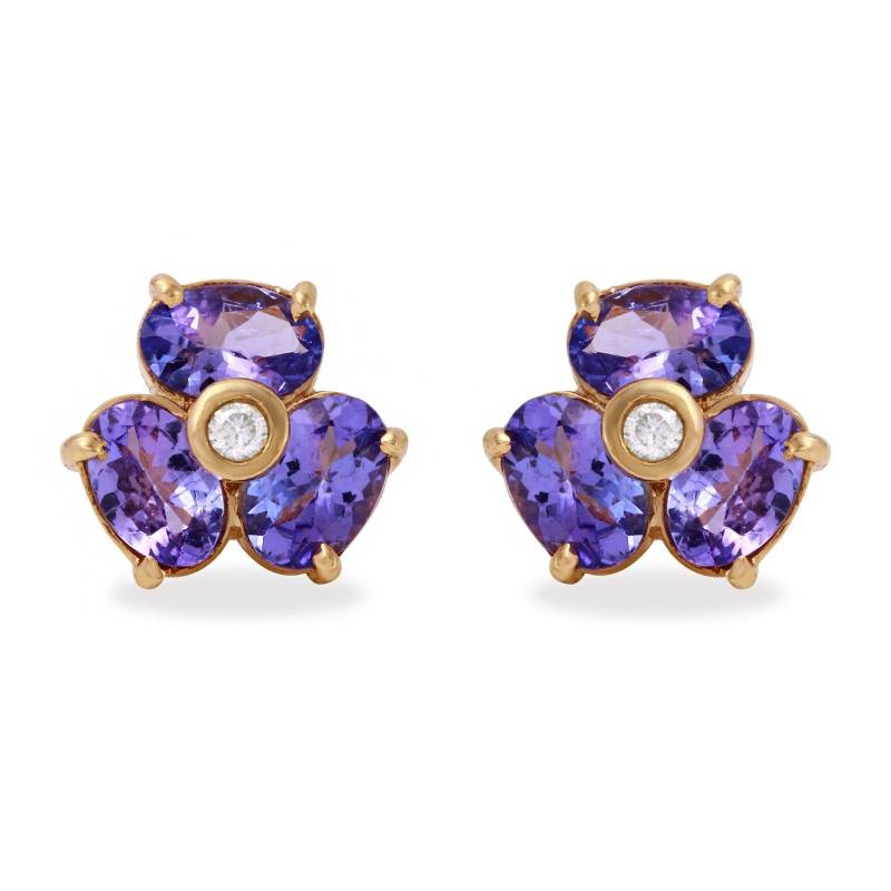 3.06Ct Natürliche Tansanit Und Diamant 14K Massiv Gelbgold Ohrringe von Beringo