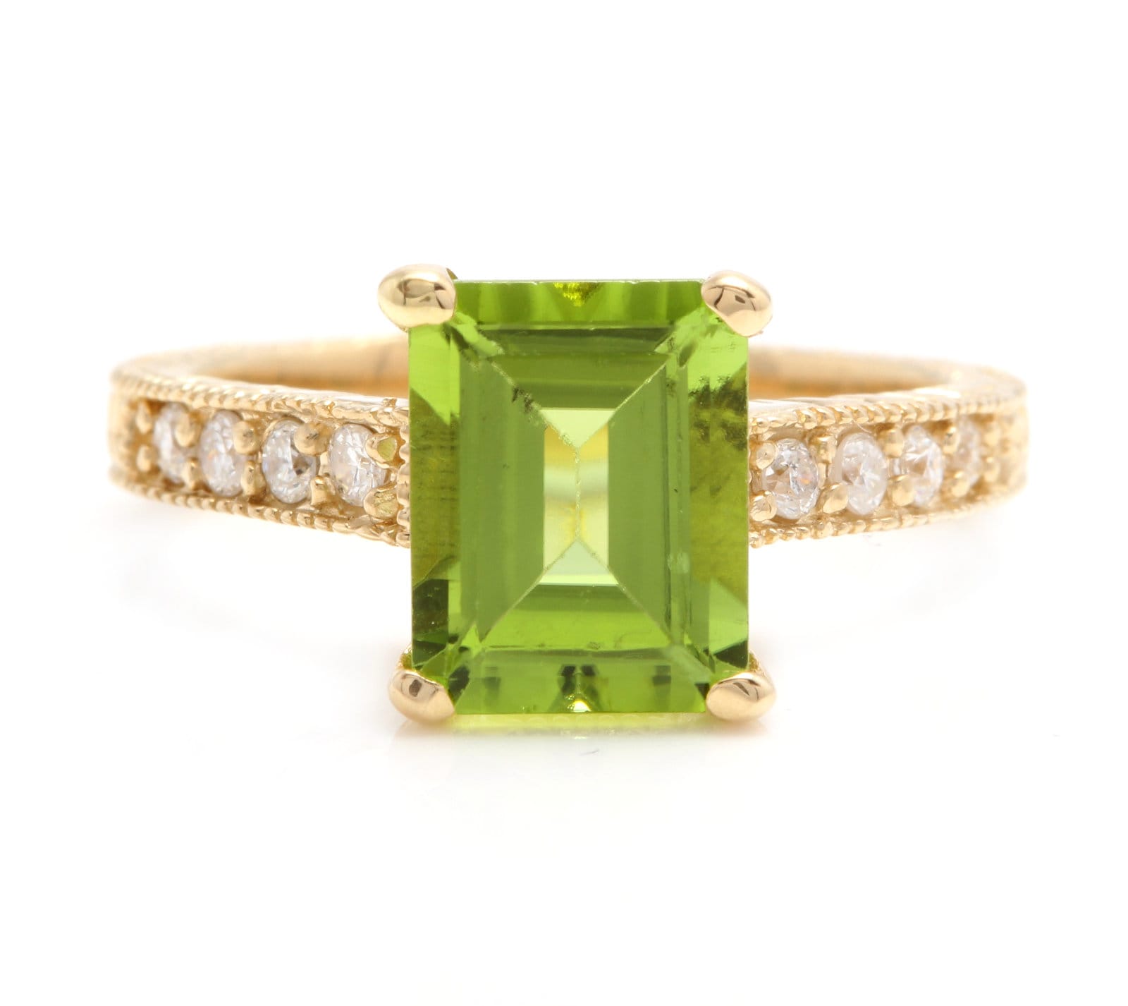 3.20 Karat Beeindruckender Natürlicher Peridot Und Diamant 14K Gelbgold Ring von Beringo