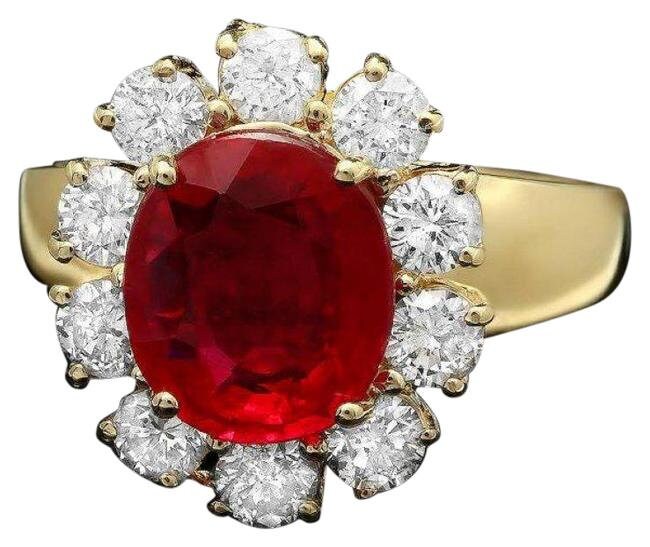 4, 60 Karat Natürliche Rote Rubin Und Diamant 14 K Solid Yellow Gold Ring von Beringo