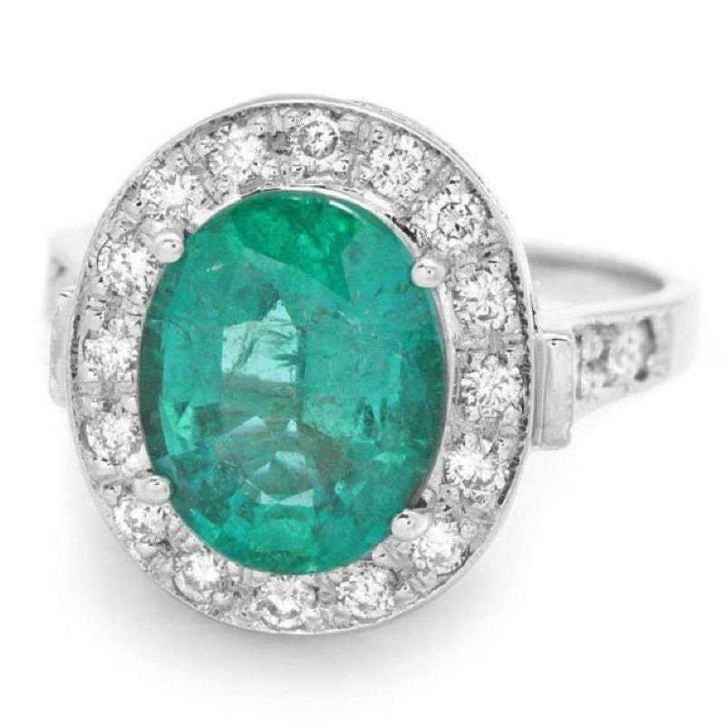 4.00Ct Natürlicher Smaragd & Diamant 14K Massiver Weißgold Ring von Beringo