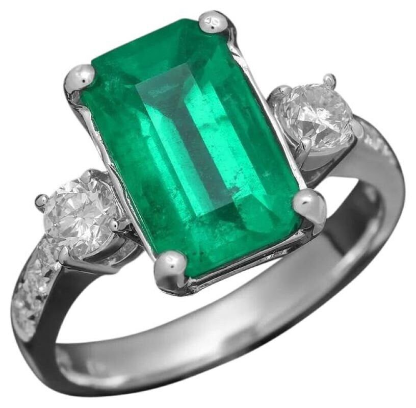 4.10Ct Natürlicher Smaragd Und Diamant 18K Massiver Weißgold Ring von Beringo