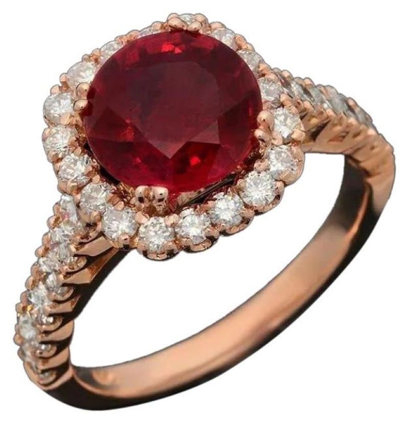 4.40 Karat Roter Rubin Und Diamant 14K Massiver Roségold Ring von Beringo